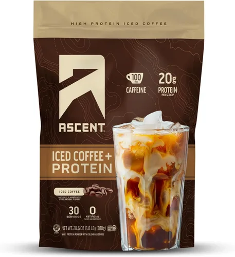 Ascent Café helado en polvo con proteína - Proteína de café alto en proteínas, 20 g de proteína y 100 mg de cafeína - 30 porciones