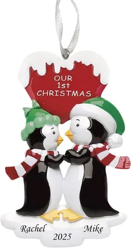 Miniatura 8 de Adorno de Navidad personalizado para parejas de pingüinos 2025, regalo personalizado para parejas, recién casados, parejas casadas y comprometidas