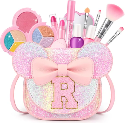 Miniatura 8 de Kit de maquillaje para niñas – Juego de maquillaje lavable real de 15 piezas – Cosmético no tóxico para niños pequeños con bolso de letras – Regalos