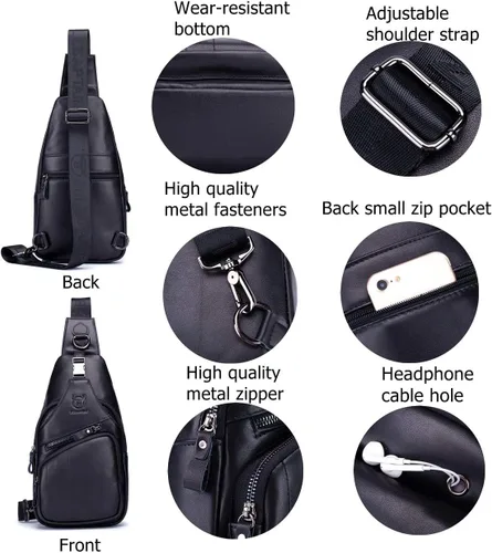 Miniatura 3 de BULLCAPTAIN Bolso bandolera de cuero para hombre, bolso cruzado casual para el pecho, mochila de viaje
