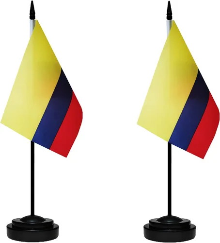 Juego de banderas colombianas de lujo para escritorio de Colombia, pequeñas banderas de escritorio colombianas en miniatura con poste sólido, base