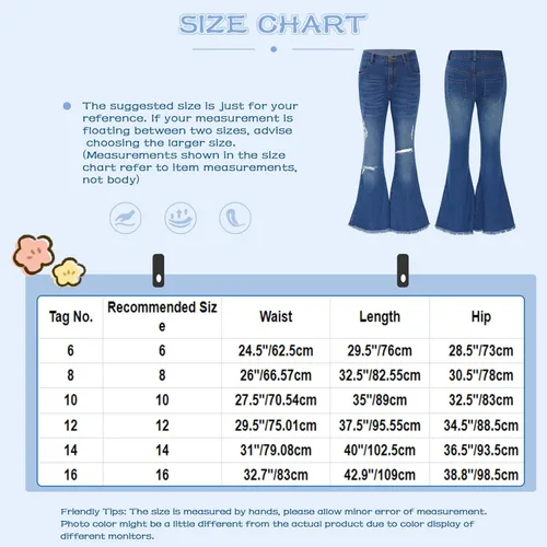 Miniatura 7 de YiZYiF Pantalones vaqueros acampanados rasgados para niños y niñas, pantalones de mezclilla de cintura alta, pantalones casuales de verano