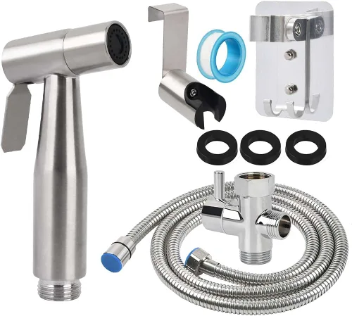BUYGOO Pulverizador de bidé de mano para inodoro, control de presión de agua ajustable con manguera de bidé para lavado femenino, rociador de tela