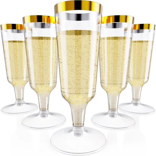 Miniatura 10 de JOLLY CHEF Paquete de 100 copas de champán de plástico desechables de 4.5 onzas con purpurina dorada para boda, día de Acción de Gracias, Navidad