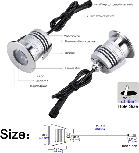 Miniatura 2 de Luces LED subacuáticas para piscina, 3 W, 12 V-24 V CC, IP68 impermeable, aluminio de acero inoxidable, lámpara para piscinas enterradas, estanques