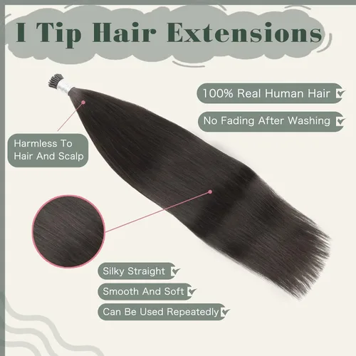Miniatura 2 de Sixstarhair Extensiones de cabello humano con queratina y sedoso, lacio, color negro, 1.76 oz/paquete, extensiones de cabello humano con punta en I