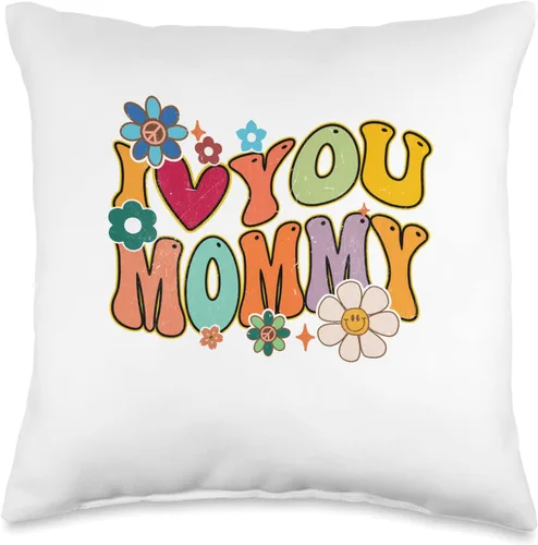 Groovy Mother's Day I Love You Mommy Retro Vintage Almohada de flores, 16x16, multicolor