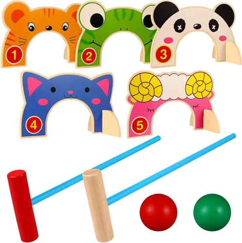 Toyvian Juego de croquet para niños con mazos de madera de croquet, juego familiar clásico para césped, patio trasero, parque y más