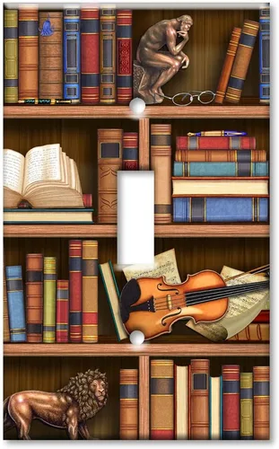 Miniatura 5 de Art Plates - Placa decorativa de pared metálica con tapa de salida - Libros en la biblioteca - Imagen de Dan Morris - (Hecho en Estados Unidos)