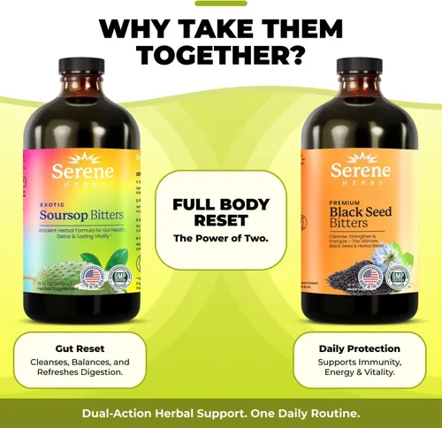 Miniatura 3 de Serene Herbs Paquete de líquido amargo de guanábana y semillas negras – Guanábana herbal orgánica para apoyo digestivo y salud inmunológica