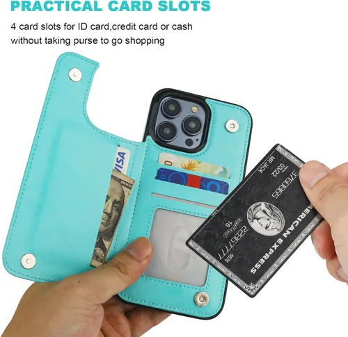 Miniatura 4 de ONETOP Compatible con iPhone 15 Pro Max Funda Cartera con Portador de Tarjetas, Funda de Cuero PU con Soporte Plegable y Ranuras para Tarjetas, Azul