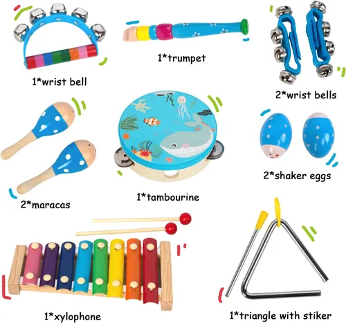 Miniatura 2 de Juego de instrumentos musicales de madera para niños pequeños de 1 a 3 años, instrumentos de percusión de madera natural, juego de regalo