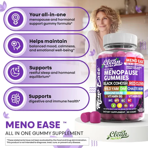 Miniatura 8 de Suplemento para la menopausia para mujeres en gomitas con cohosh negro, ñame silvestre, DIM, magnesio, trébol rojo, agracejo para el equilibrio