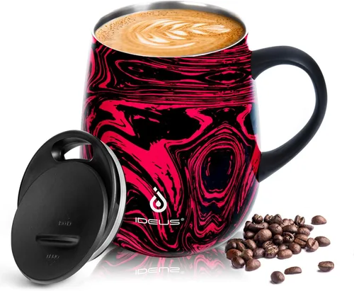 Miniatura 25 de Ideus Taza de café aislada de 16 onzas con asa y tapa, taza de café térmica al vacío de acero inoxidable de doble pared, taza de café de viaje