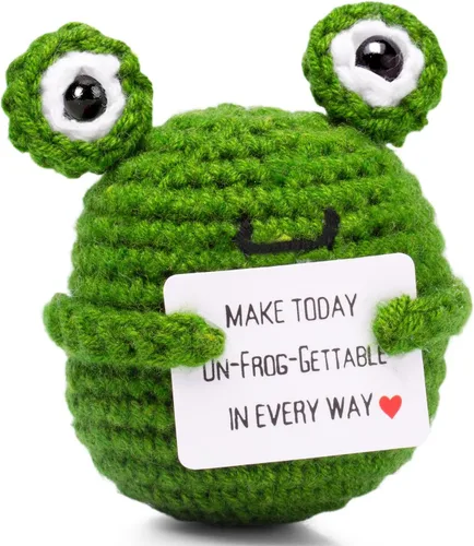 DUQGUHO Figura de Rana Animales de Ganchillo Emocional Regalos de Ranas de Apoyo Divertidos Regalos de Vuelta al Cole Regalos Hechos a Mano Tejidos