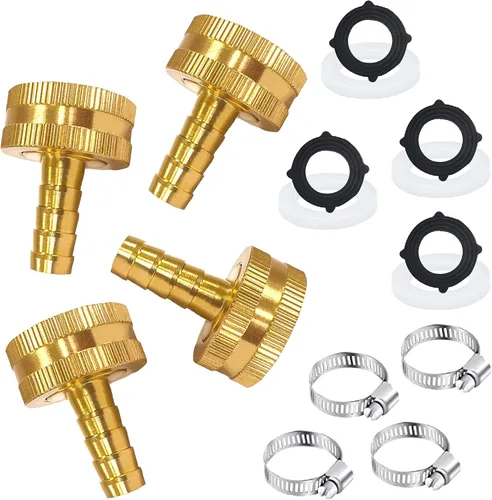 Miniatura 12 de AOPANDA Conector de reparación de extremo de manguera de agua de latón macizo con púa de 1/4" x rosca GHT hembra de 3/4", incluye abrazaderas