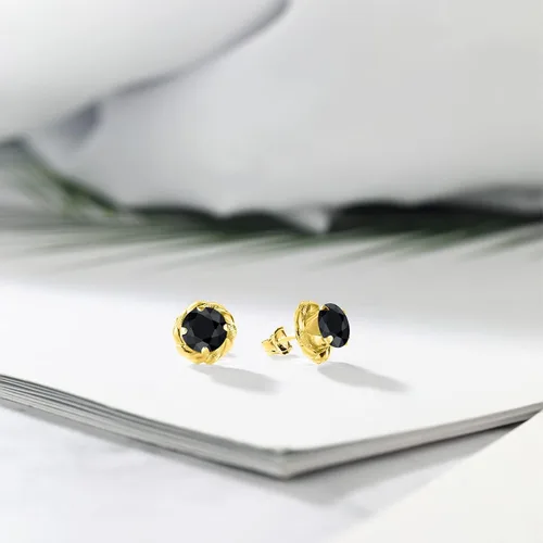 Miniatura 305 de Gem Stone King Aretes de plata de ley 925 de 0.236 in con piedra natal redonda para mujer
