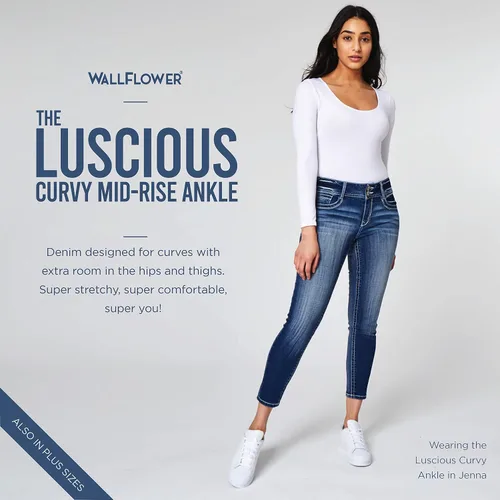 Miniatura 8 de WallFlower Pantalones de mezclilla elásticos Insta de tiro medio para mujer (estándar y extragrande)