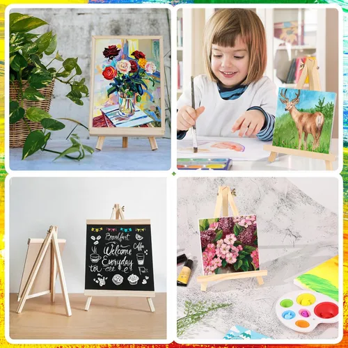 Miniatura 6 de Paquete de 12 caballetes de madera de 9 pulgadas, caballete para pintar lienzos, arte y manualidades, trípode, caballete de fiesta para pintar