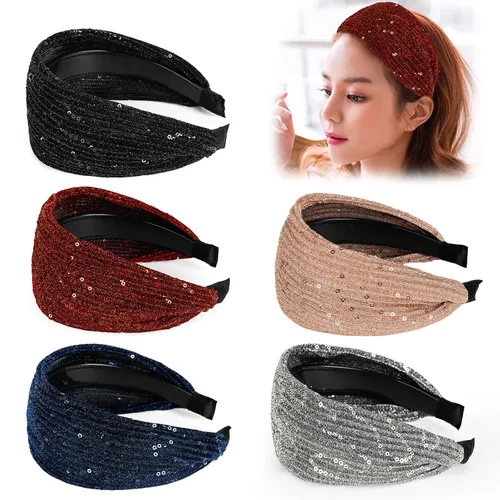 Miniatura 10 de DORIS&JACKY Diademas anchas de encaje y bandas elásticas grandes antideslizantes con dientes, 5 accesorios para la cabeza para mujeres y niñas