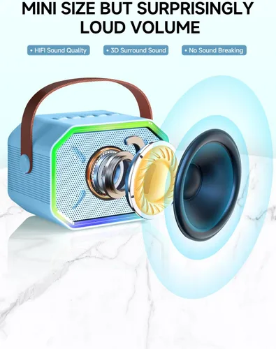 Miniatura 3 de Máquina de karaoke para niños y adultos, mini altavoz Bluetooth portátil con 2 micrófonos inalámbricos, luces LED para TV, regalos para niñas y Azul