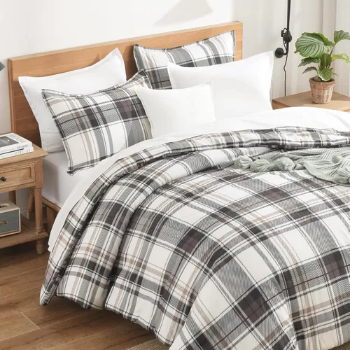 Miniatura 10 de Andency Edredón a cuadros tamaño individual (66 x 90 pulgadas), juego de cama a cuadros negros y blancos para adolescentes y niños, ropa de cama