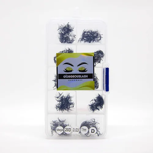 Miniatura 46 de Extensiones de pestañas 20D, 25D. 500 abanicos de pestañas prefabricados. Extensiones de pestañas. Hechas a mano (20D - rizo D - 0.03, 0.55 pulgadas)