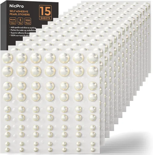 Miniatura 7 de Nicpro - 2475 calcomanías de perlas autoadhesivas, 4 tamaños, para maquillaje, gemas de perlas blancas, decoración para cara, cuerpo, uñas, cabello