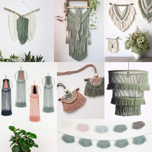 Miniatura 4 de Cuerda de macramé de 1/64 pulgadas (0.157 in), 328.1 ft, cuerda de algodón torcida de 4 hebras color verde salvia, natural, 4 hebras, para macramé
