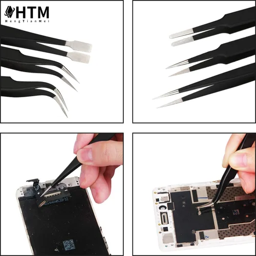 Miniatura 6 de HengTianMei Juego de pinzas de precisión, juego de pinzas de acero inoxidable antiestáticas ESD para manualidades, joyería, electrónica, trabajo