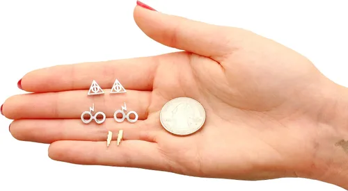 Miniatura 5 de Harry Potter Aretes para mujer, paquete de 3, licencia oficial chapados en oro o plata, reliquias de la muerte y pernos de rayo, Latón, No es una