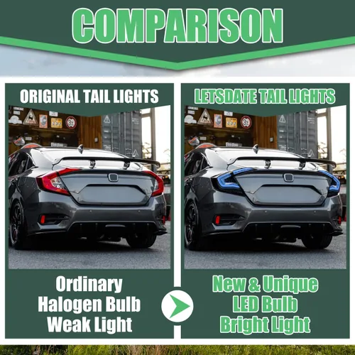 Miniatura 5 de letsdate Luces traseras LED para Honda Civic Sedan 2016-2021, montaje de luces traseras RGB para Honda Civic de 10ª generación con señal de giro