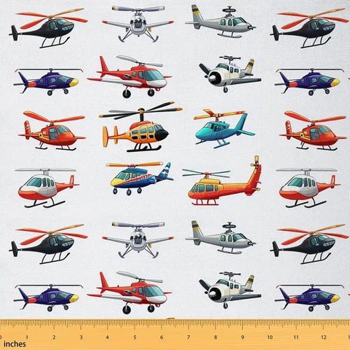 Tela decorativa de aviones, impresión 3D, varias telas de avión por yarda para niños y niños, tela de tapicería de helicópteros de vuelo de combate