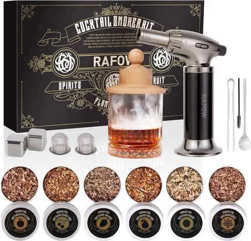 Kit de Ahumador de Cóctel con Antorcha - Kit de Ahumador de Whiskey con 6 Sabores de Virutas de Madera Ahumada - Kit de Ahumador de Bebidas Old