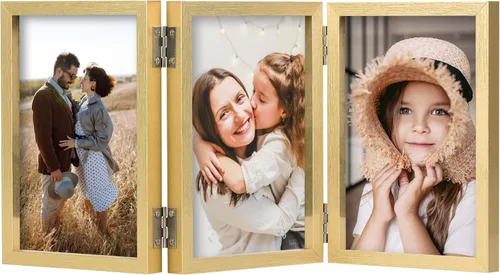 Miniatura 12 de Marco de fotos triple con bisagras de 5 x 7 para 3 fotos, marcos de fotos plegables con soporte vertical de vidrio, blanco