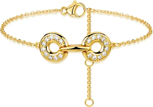 MEVECCO Pulsera de cadena de oro para mujer, chapada en oro de 18 quilates, pulsera ajustable en capas, delicada pulsera minimalista hecha a mano