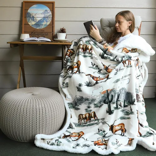 Miniatura 6 de Indigo Hill by HiEnd Accents Acadia - Manta de sherpa con estampado de pinos bosques, naturaleza, bosque, montaña, manta occidental para acampar al