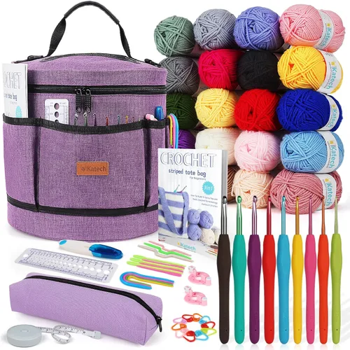 Miniatura 8 de Katech Juego de 85 ganchos de ganchillo, kit de ganchos de ganchillo con estuche de almacenamiento, agujas de tejer ergonómicas, kits de hilo