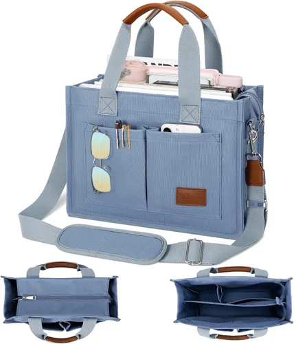 Miniatura 18 de Bolso grande de lona con compartimentos y cremallera para mujer de KKXIU, bolso cruzado, de trabajo, bíblico, de mensajero con bolsillos