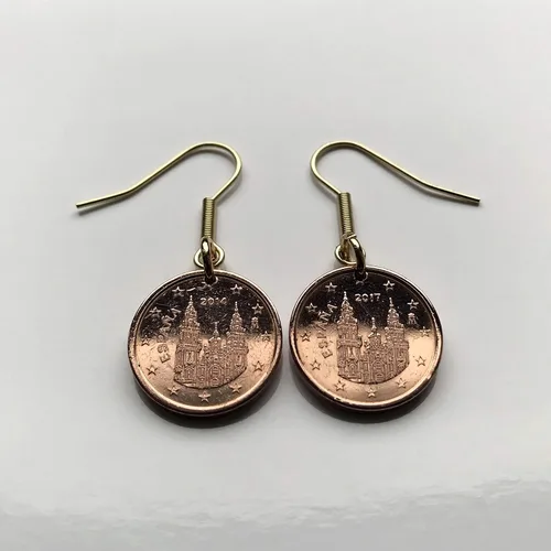 Miniatura 2 de España Spain 1 Euro Cent coin earrings Santiago de Compostela cathedral apostle Lugo Way of Saint James the Great Catholic church Iglesia Camino