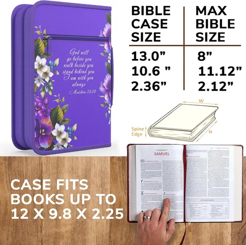 Miniatura 10 de DEHITE Funda para la Biblia para mujer, fundas de tela prémium para la Biblia para niñas, bolsa de transporte para mujer, ranuras para bolígrafos