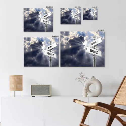 Miniatura 60 de Impresiones en lienzo personalizadas: letrero de calle Crossroads para parejas, arte de pared, nombres y fechas, regalo personalizado, impresión