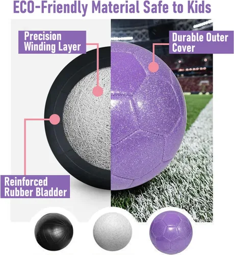 Miniatura 3 de Juego de pelota de fútbol con purpurina con inflador, tamaño 3, 4, 5, bolas de entrenamiento rosa dorado y morado para jóvenes, adolescentes
