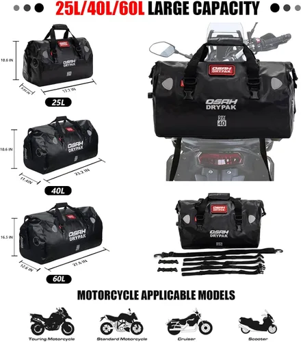 Miniatura 3 de Bolsa de lona impermeable y maleta - Bolsa seca para motocicleta, bolsas de sillín con cierre enrollable, gran espacio de almacenamiento, para Negro