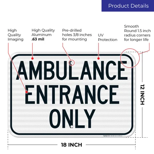Miniatura 3 de Letrero de entrada solo para ambulancia, 12 x 18 pulgadas, 3M EGP reflectante aluminio .063, resistente a la decoloración, fabricado en Estados