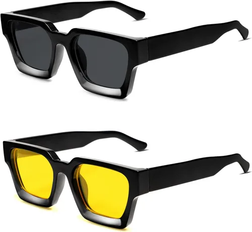 Miniatura 41 de VANLINKER Gafas de sol cuadradas gruesas para hombres y mujeres, retro, rectangulares, con protección UV400, VL9731