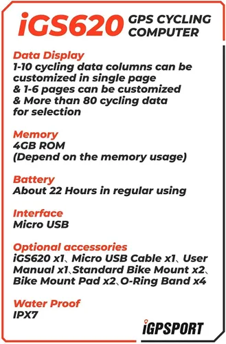 Miniatura 4 de iGPSPRT iGS620 GPS Wireless Bike Computer con Bluetooth, ANT+, SMS y notificación de llamadas, navegación de mapas con paquete multiherramienta