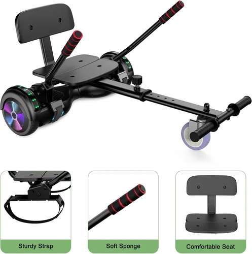 Miniatura 2 de Accesorio de Asiento para Patinete, Patinete con Go Kart para Niños, Niños, Niñas, Adultos, con Luces LED Coloridas, Bluetooth A-6.5 Negro con Negro