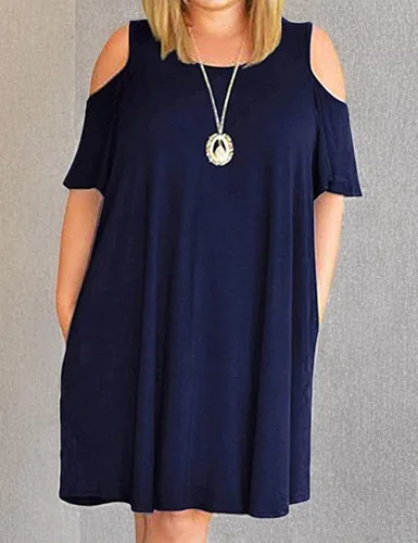 Miniatura 15 de Hbeyyto - Vestido informal de manga corta con hombros descubiertos para mujer, holgado y con bolsillos, talla grande