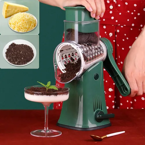 Miniatura 2 de Rallador de queso giratorio manual, 5 cuchillas intercambiables, mandolina redonda, trituradora de verduras, trituradora de tambor, picadora de Verde